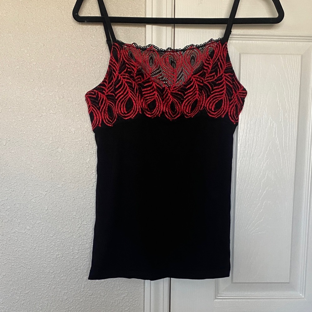 Cosabella Black Camisole with Red Lace Detail